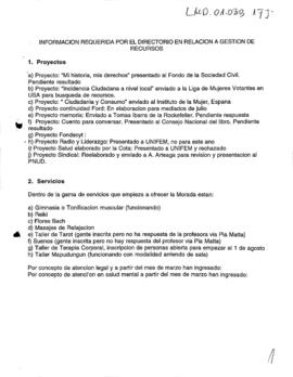 Información Requerida por el Directorio en relación a Gestión de Recursos