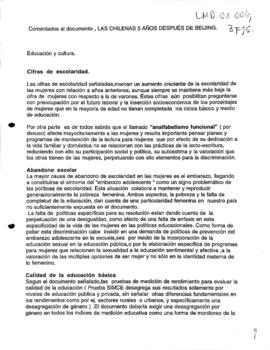 Comentarios al documento. Las Chilenas 5 años después de Beijing