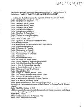 Nomina de radios que transmitieron "La Epopeya Final de Salvador Allende"