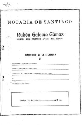 Repertorio Nº 228: Protocolización extracto Constitución de sociedad "Barattini, Quevedo y Compañía Limitada" o "Tierra Limitada"