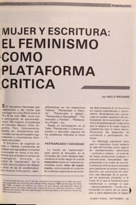 "Mujer y escritura: El feminismo como plataforma crítica" por Nelly Richard