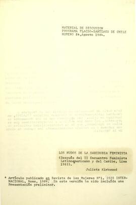 "Los Nudos de la Sabiduría Feminista (Después del II Encuentro Feminista Latinoamericano y del Caribe, Lima 1983)" de Julieta Kirkwood