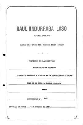 Repertorio Nº 65: Modificación de Sociedad "Centro de Análisis y Difusión de la Condición de la Mujer Casa de la Mujer La Morada Limitada"
