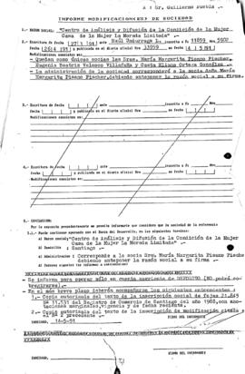 Informe Modificación(es) de sociedad "Centro de Análisis y Difusión de la Condición de la Mujer Casa de la Mujer La Morada Limitada"